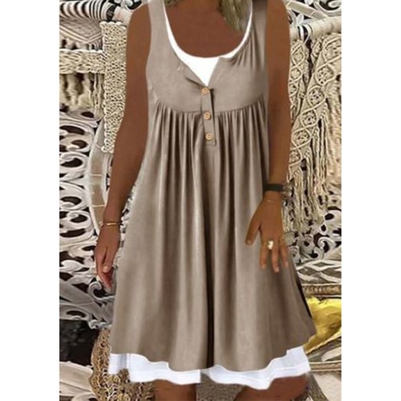 Noracora Dresses Noracora Beige Sleeveless Aline Dress Tunic Jumper